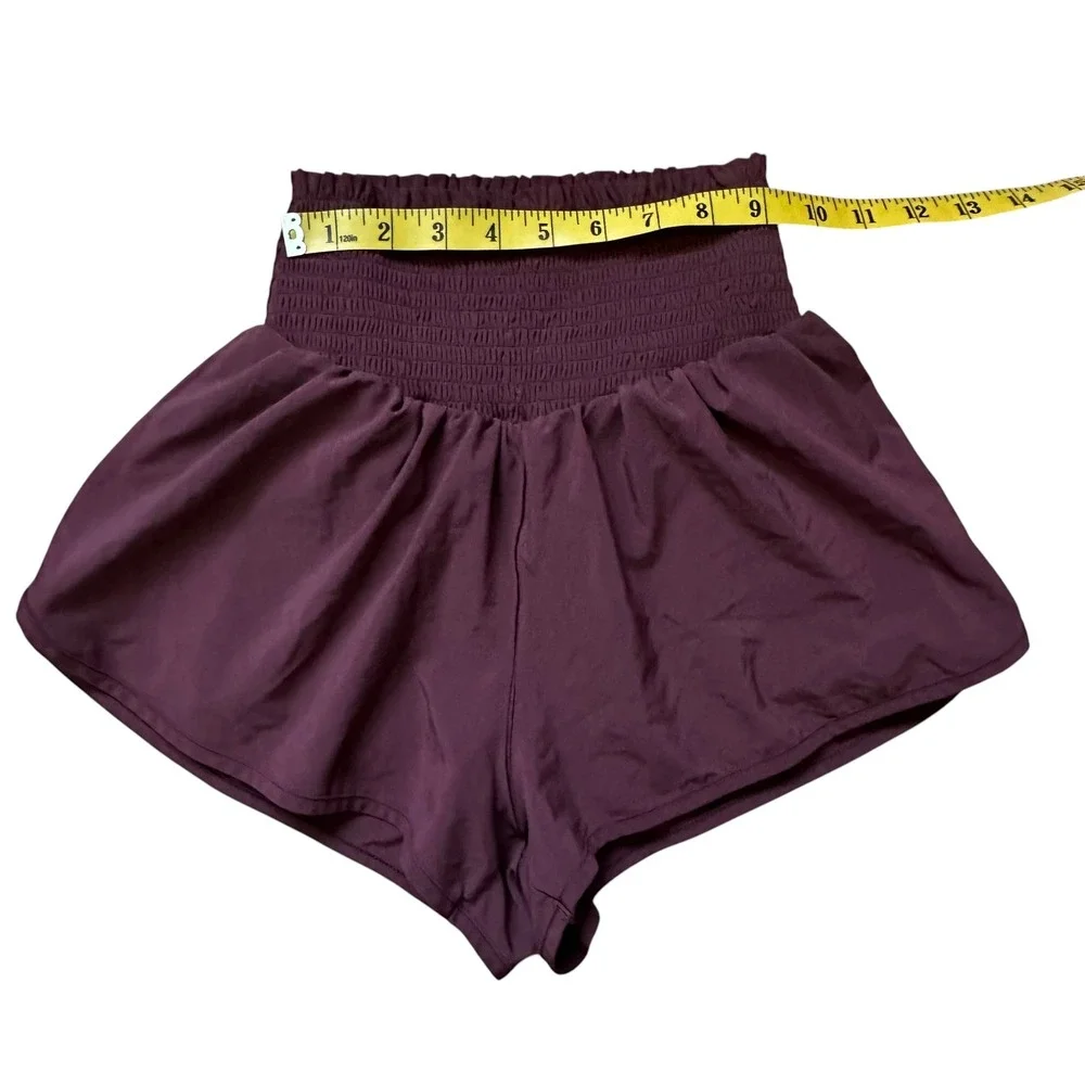 OFFLINE by Aerie Real Me Smocked High Waisted Flowy Shorts Maroon XS